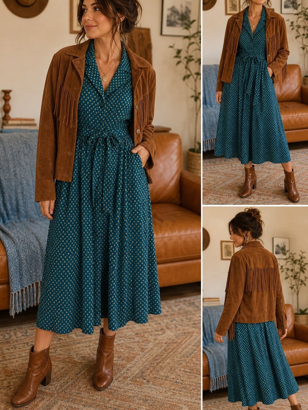 Vintage Lariat Leather Fringe Jacket Tan Cropped Western Suede Style - Picture 3 of 8